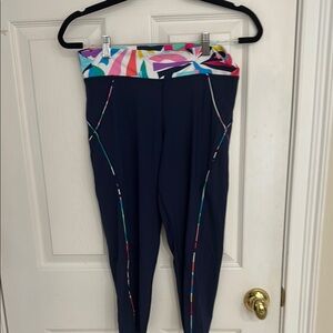 Anne Cole Blue Leggings with Vibrant Waistband and Seam Details